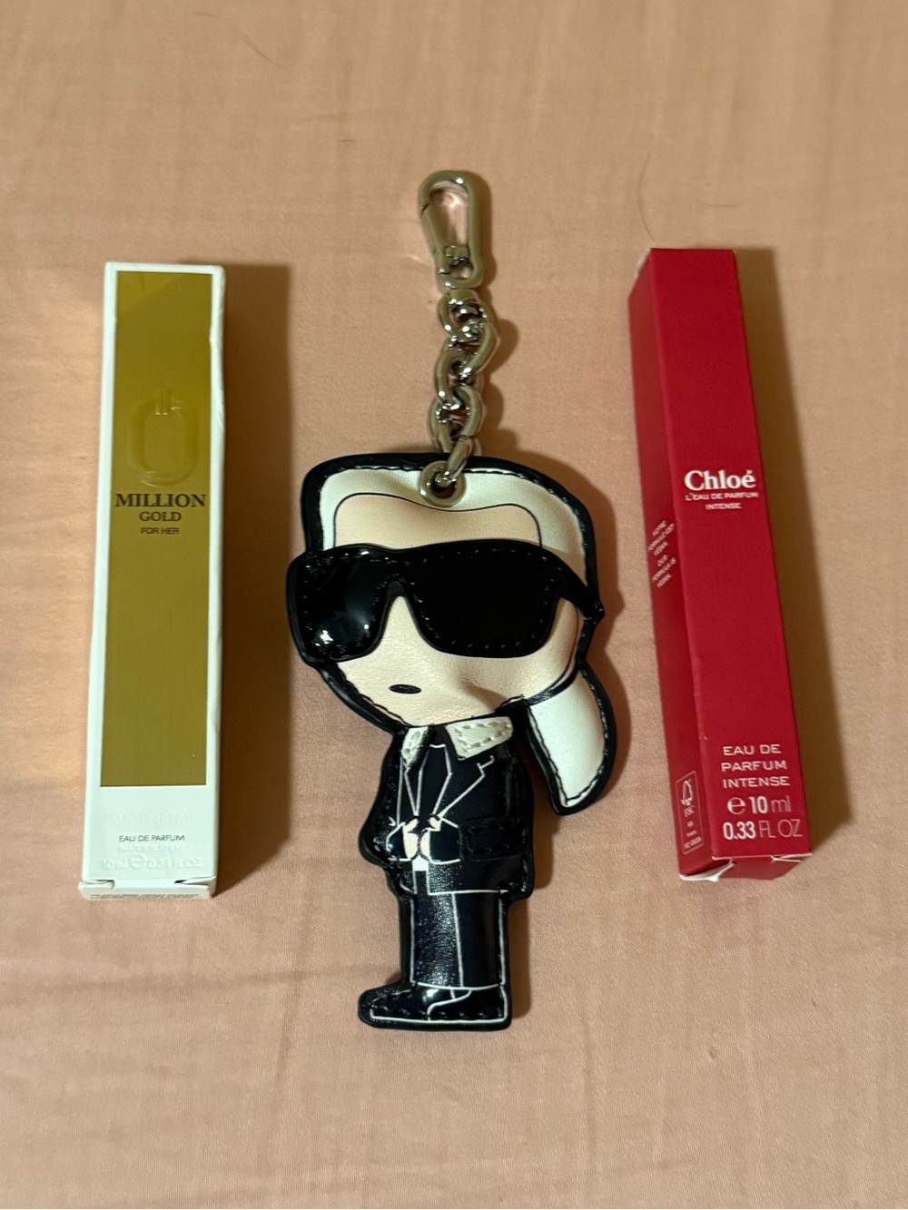 Karl Lagerfeld Black & Cream Leather Figurine Keychain